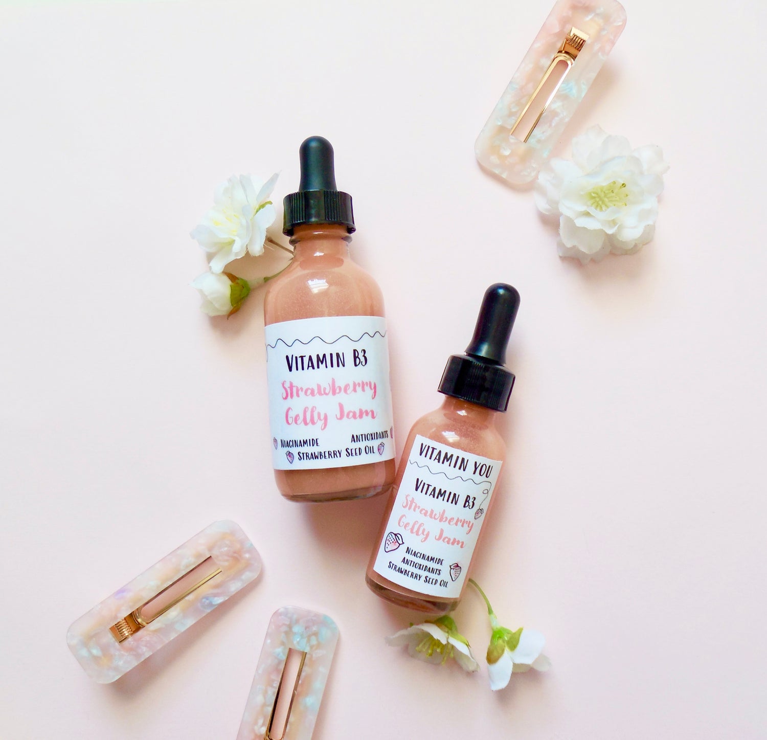 Shimmery strawberry pink niacinamide gel moisturizer