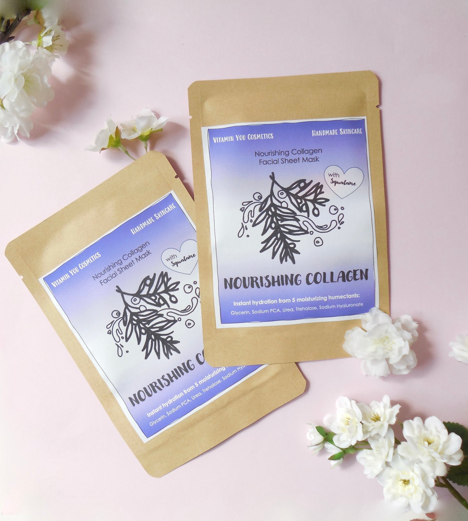 vitamin you cosmetics purple sustainable satchels with face masks nourishing collagen and squalane