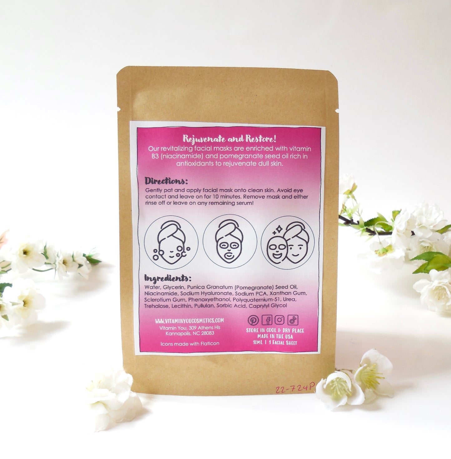 handmade face masks made in north carolina. Local skincare shop facial sheet masks pomegranate