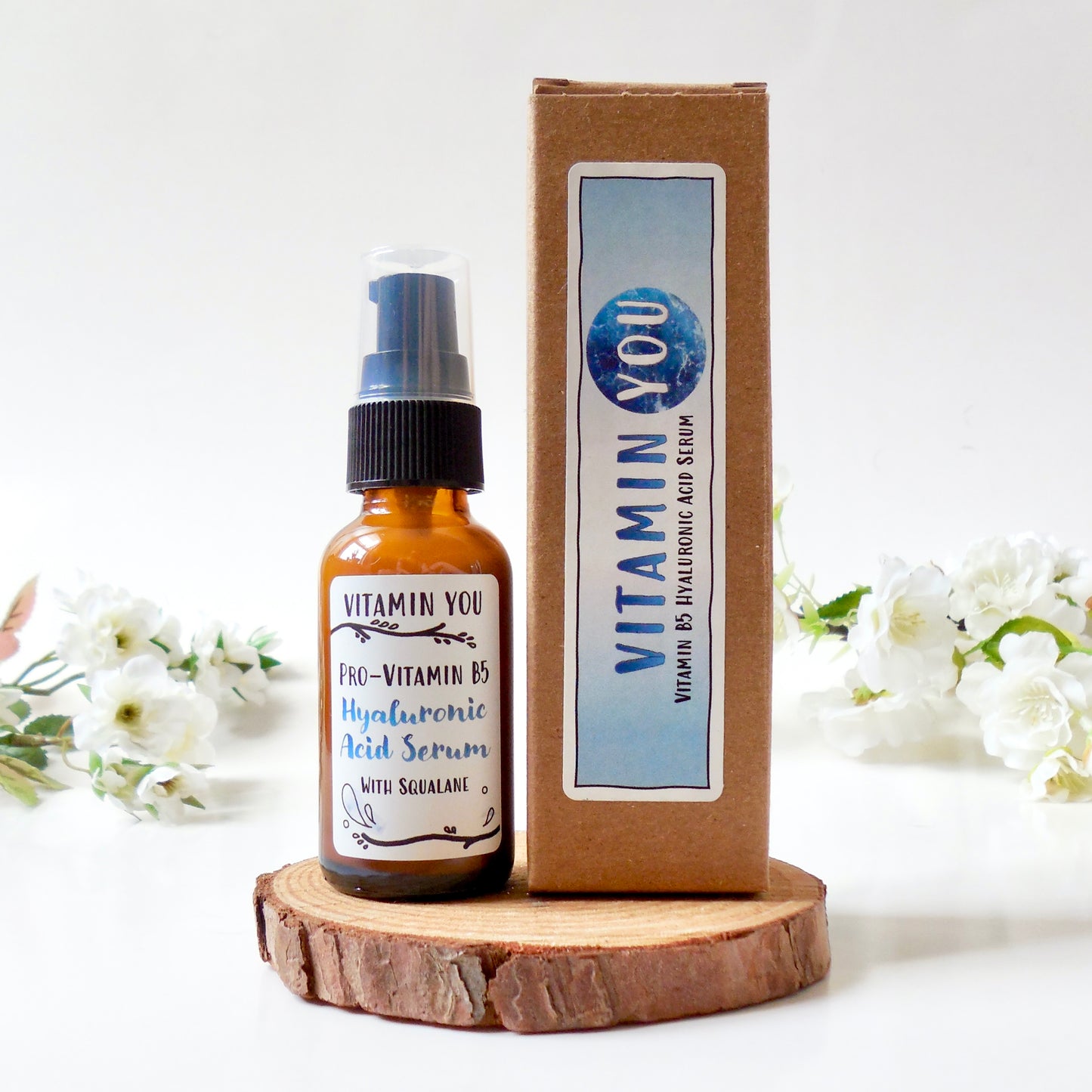 Vitamin You Vitamin B5 Hyaluronic Acid Serum bottle and box in a blue ocean theme.